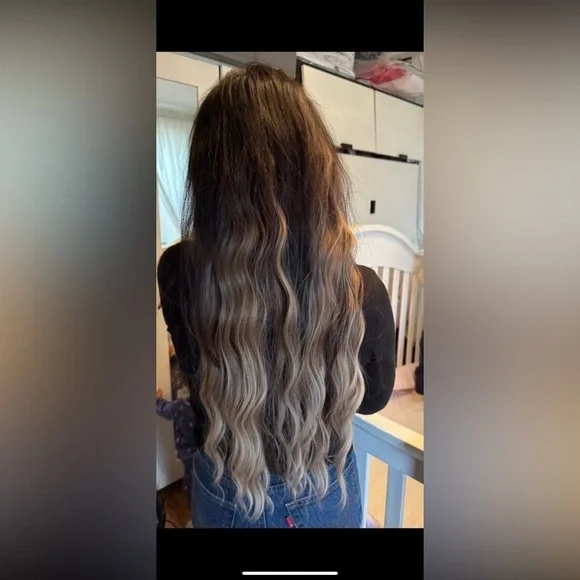 CLIP IN HAIR EXTENSIONS -Luxury Balayage / Ombre  Soft Blonde in  Curly … - Picture 8 of 9